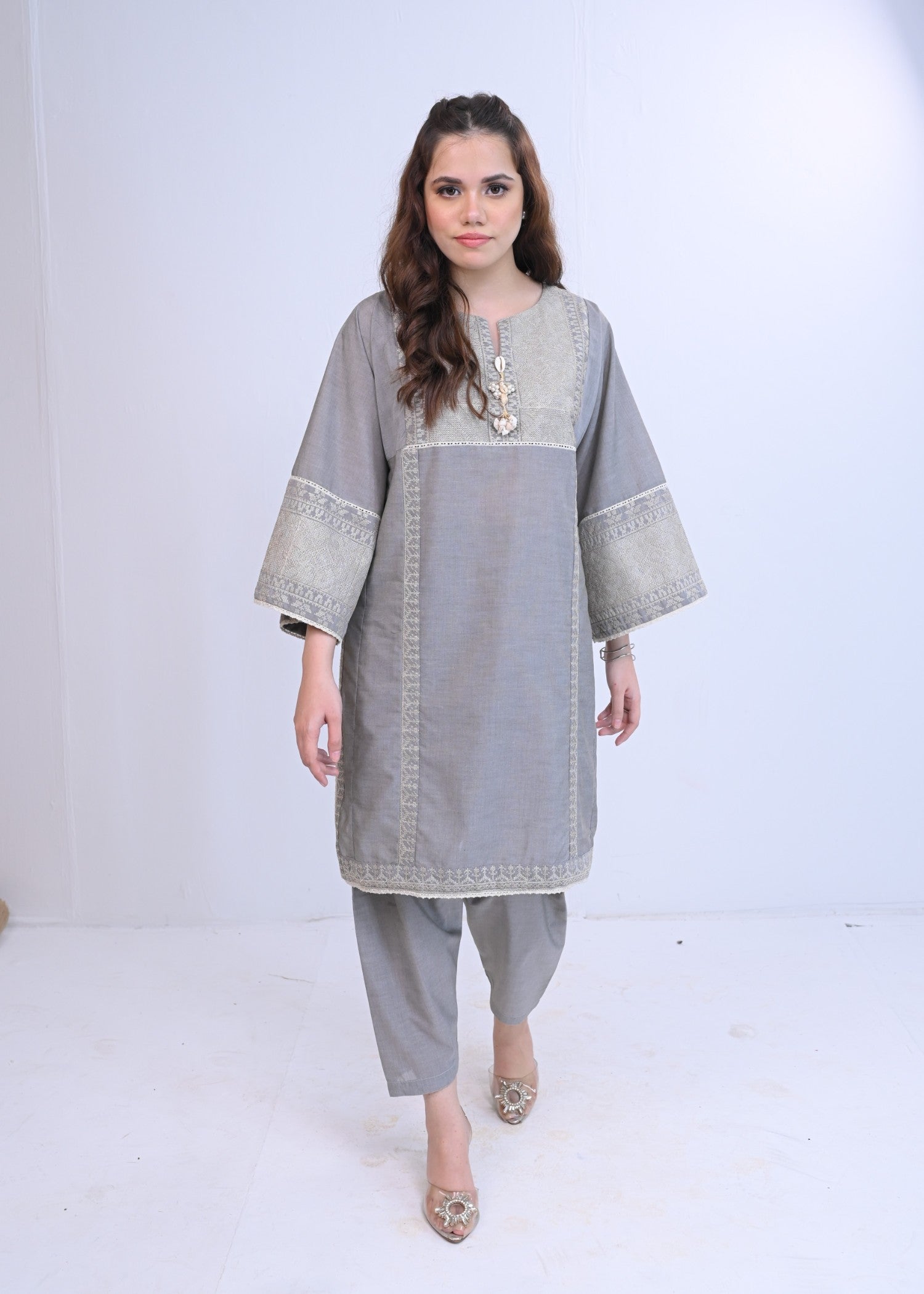 AYLA STUDIO Solid Embroidered Co ord set EAE210107 Shafaq Women 2pcs