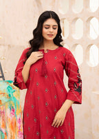 Kalamkari Embroidered Lawn Kurta set Women 2pcs