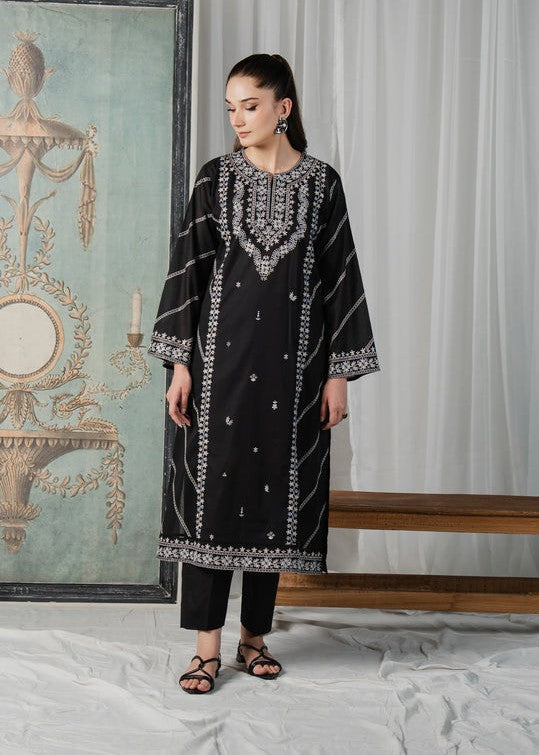 The Turkish Wear Supreme Black Embroidered Kurta Set Women 2pcs