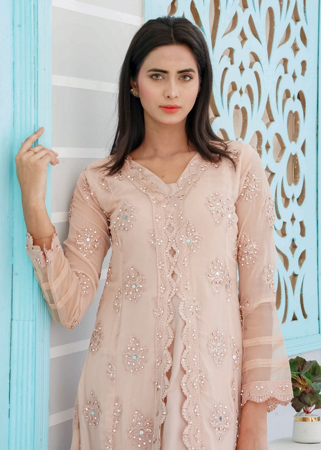 Mona Embroidery Ethereal Pearl peach Women 3pcs