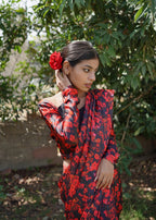 Ripret Red floral saree Women 2pcs