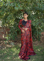 Ripret Red floral saree Women 2pcs