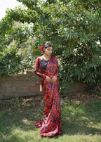 Ripret Red floral saree Women 2pcs