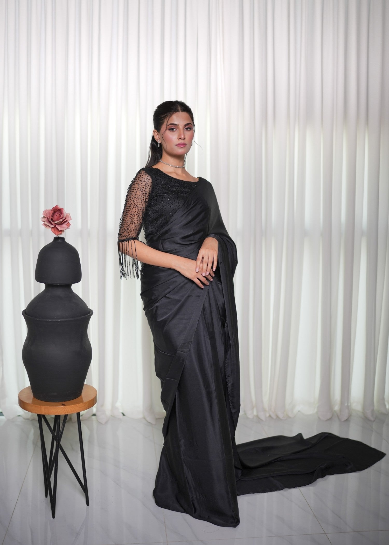 Ripret Black cutdana saree Women 2pcs