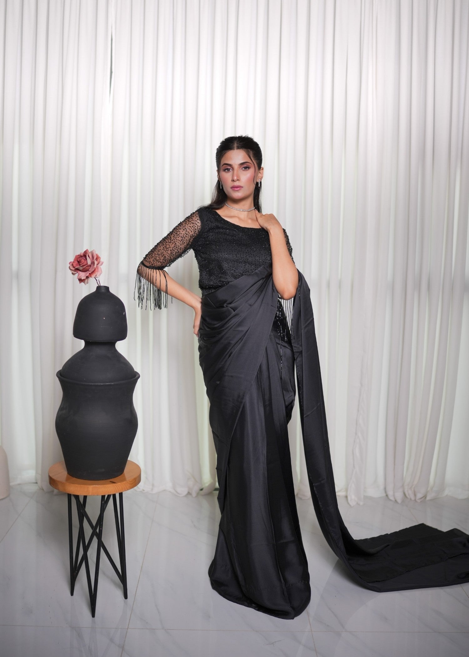 Ripret Black cutdana saree Women 2pcs