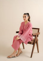 The Turkish Wear Pink Chicken Kari Embroireded Suit Women 2pcs