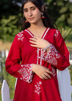 Stitching Cotton Women Embroidered Red Women 2pcs