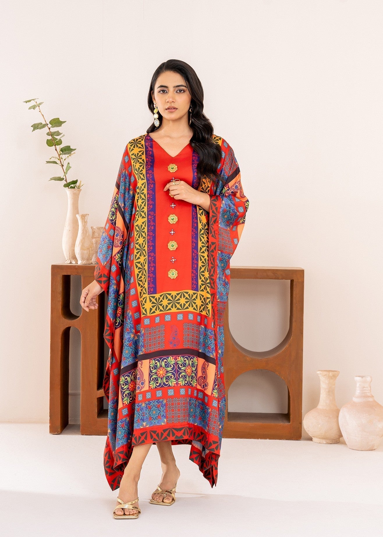 Stitch Vibes Crimson Elegance Kaftan Women 1pcs