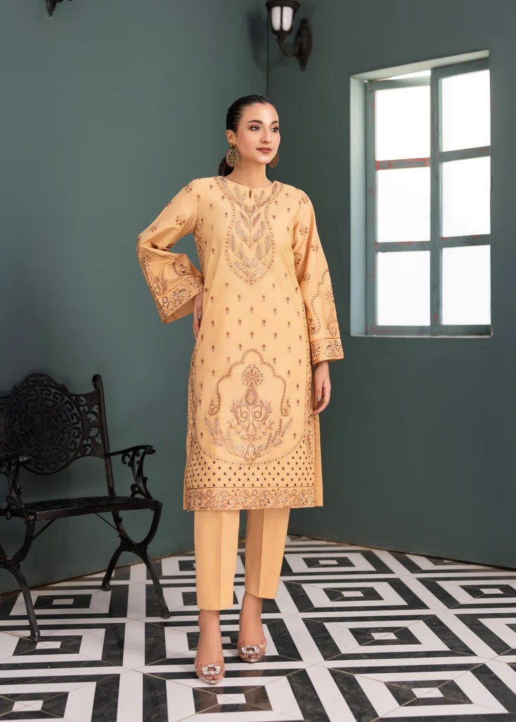 Mehryam Collection Skin Color Embroidered Poplin Suit Women 2pcs