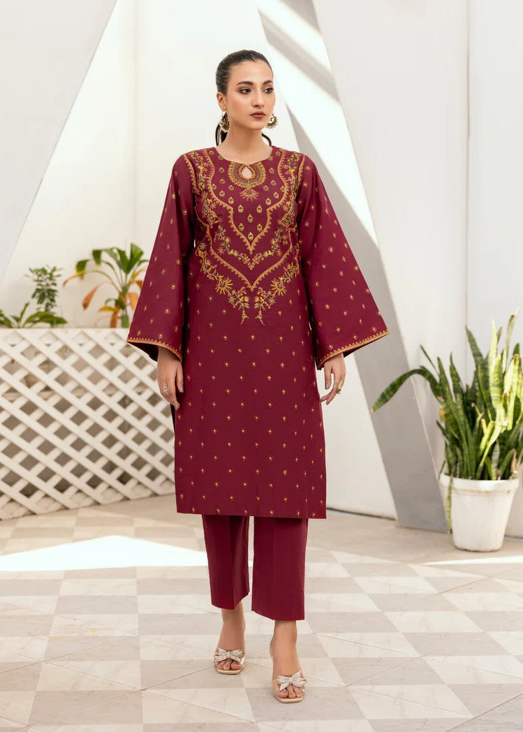 Mehryam Collection Maroon Embroidered Poplin Suit Women 2pcs
