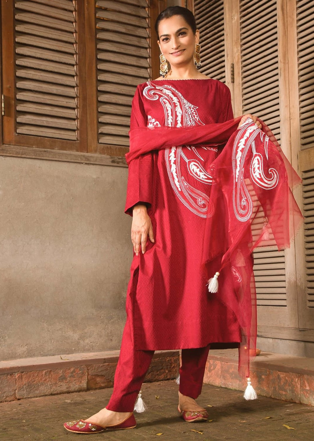 Zarsah Red Motif Dress Women 3pcs