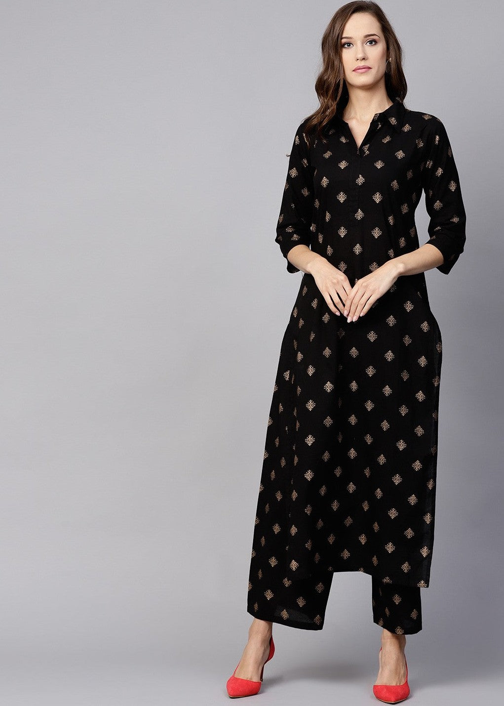 Zeekstore Black Gold Printed Co Ord Set Women 2pcs