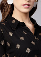 Zeekstore Black Gold Printed Co Ord Set Women 2pcs