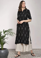 Zeekstore Black Printed Kurta Set Women 2pcs