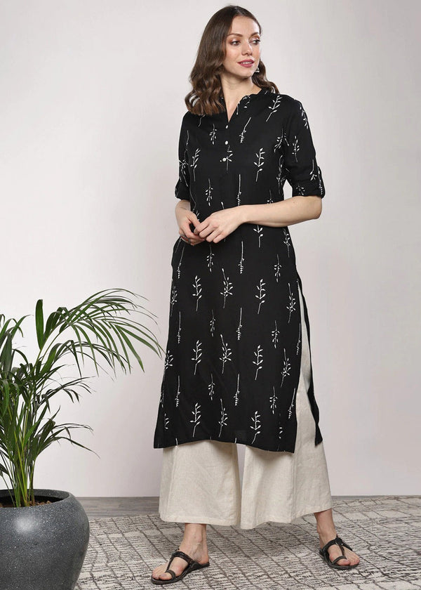 Zeekstore Black Printed Kurta Set Women 2pcs