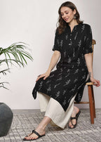 Zeekstore Black Printed Kurta Set Women 2pcs