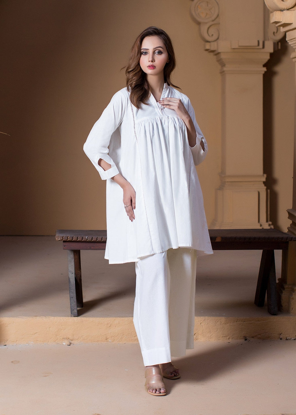 Urban Cut | Chic White York Ruffled Dress for Effortless Comfort and Style Women 1pcs