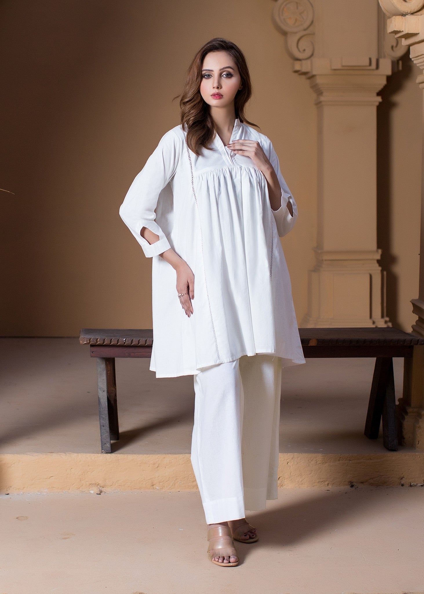 Urban Cut | Chic White York Ruffled Dress for Effortless Comfort and Style Women 1pcs