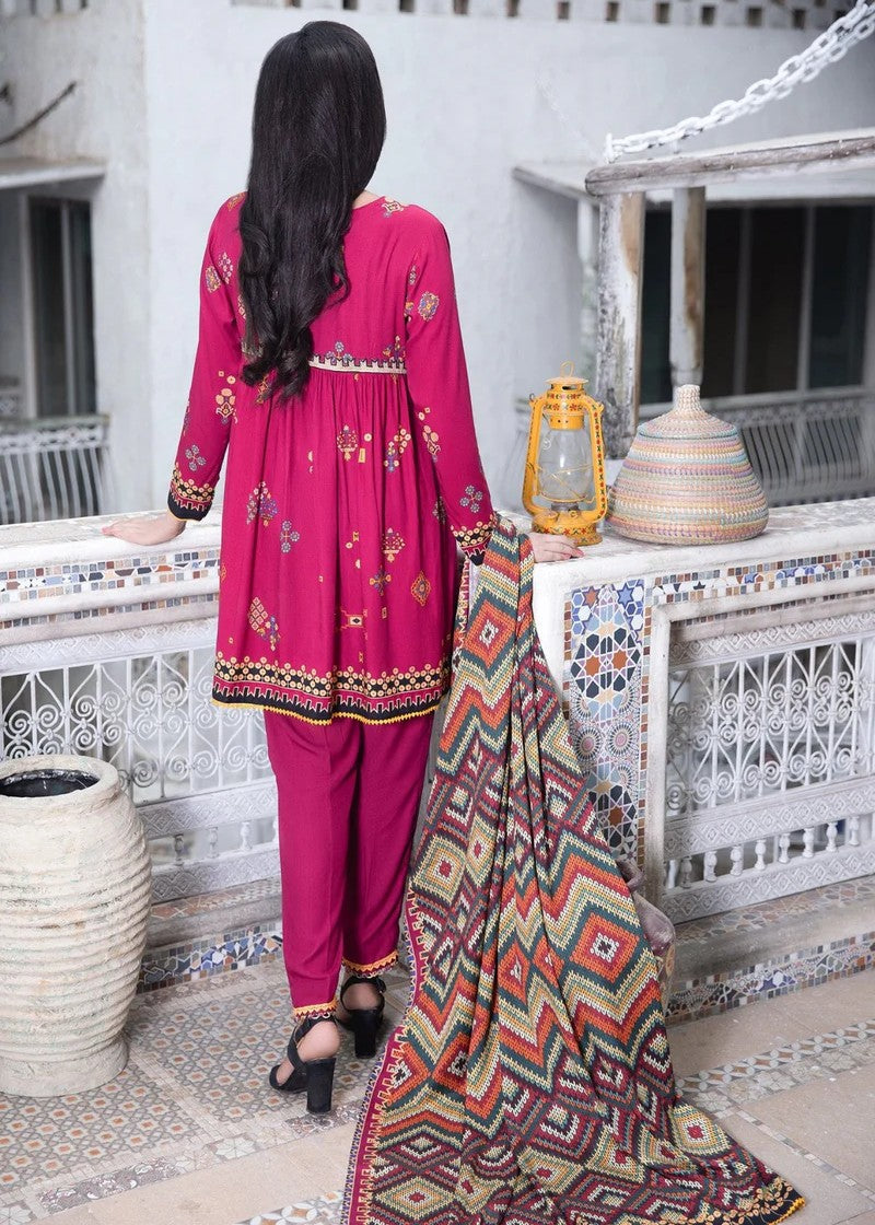 Mehryam Collection Shocking Pink Embroidered Cottel Suit Women 3pcs
