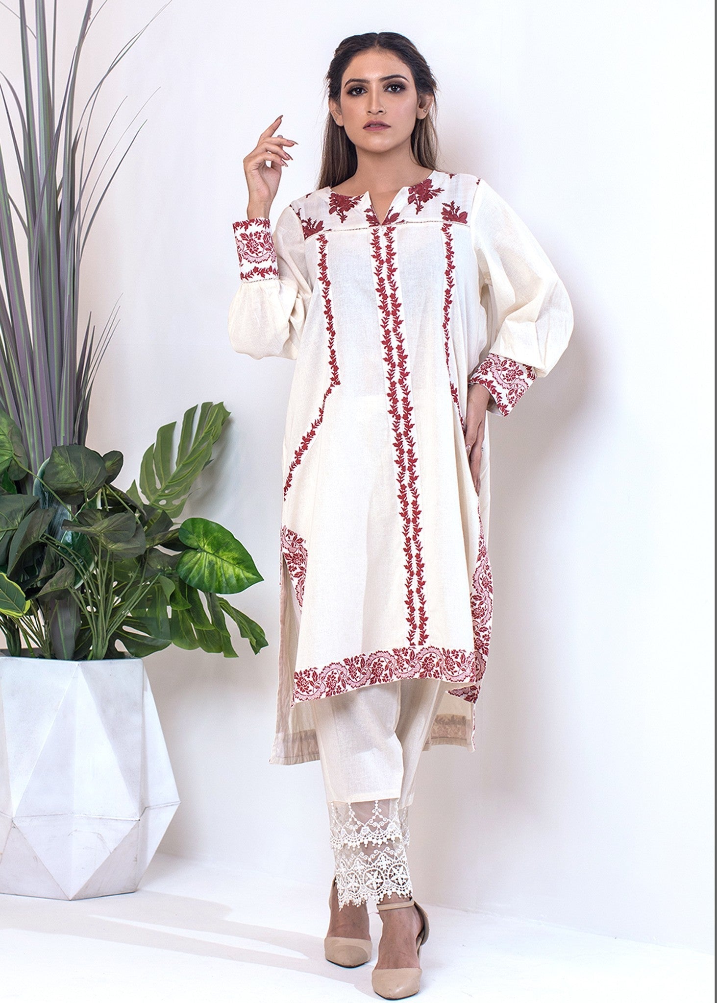 Urban Cut | Vibrant Pink Floral Dress with Patchwork & Flared Sleeves Women 1pcs