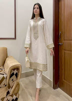 Urban Cut Set | 100% Pure Cotton | Intricate Zari and sequence embroidery Collar neck Women 2pcs
