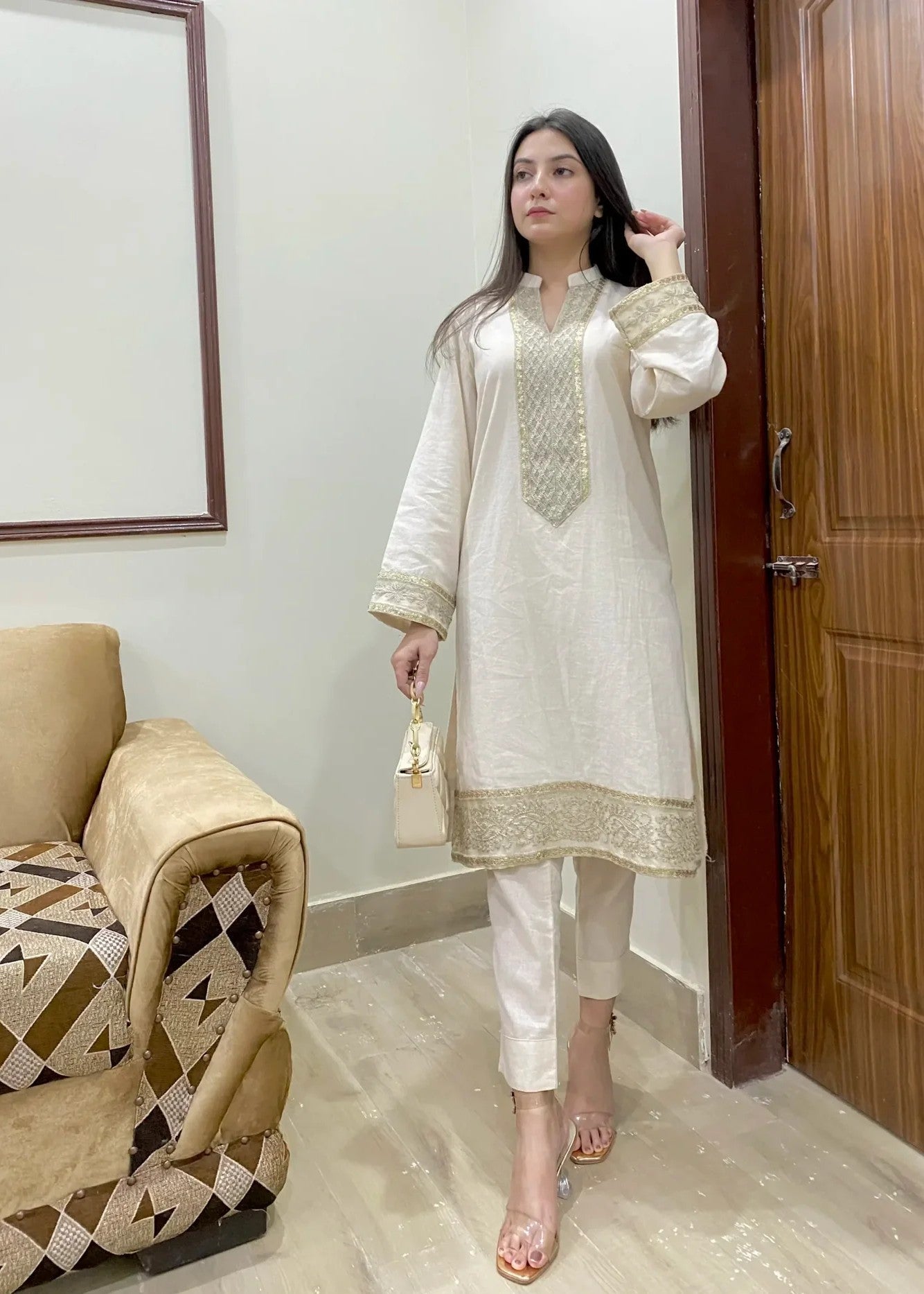 Urban Cut Set | 100% Pure Cotton | Intricate Zari and sequence embroidery Collar neck Women 2pcs