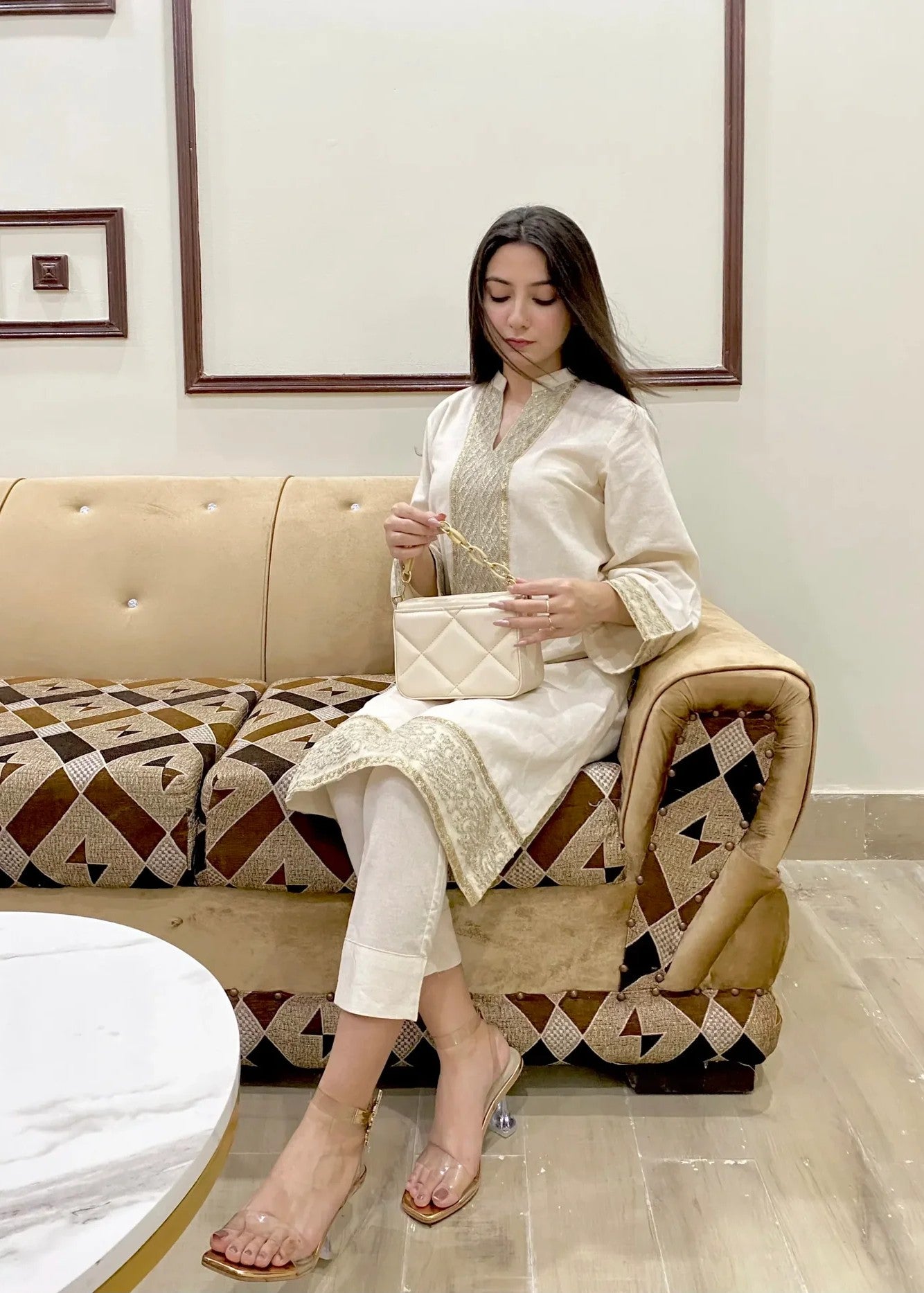 Urban Cut Set | 100% Pure Cotton | Intricate Zari and sequence embroidery Collar neck Women 2pcs