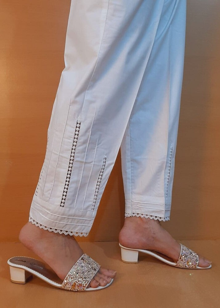 Zardi Laces Embellished Cotton Trouser White PT23 Women 1pcs