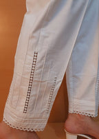 Zardi Laces Embellished Cotton Trouser White PT23 Women 1pcs