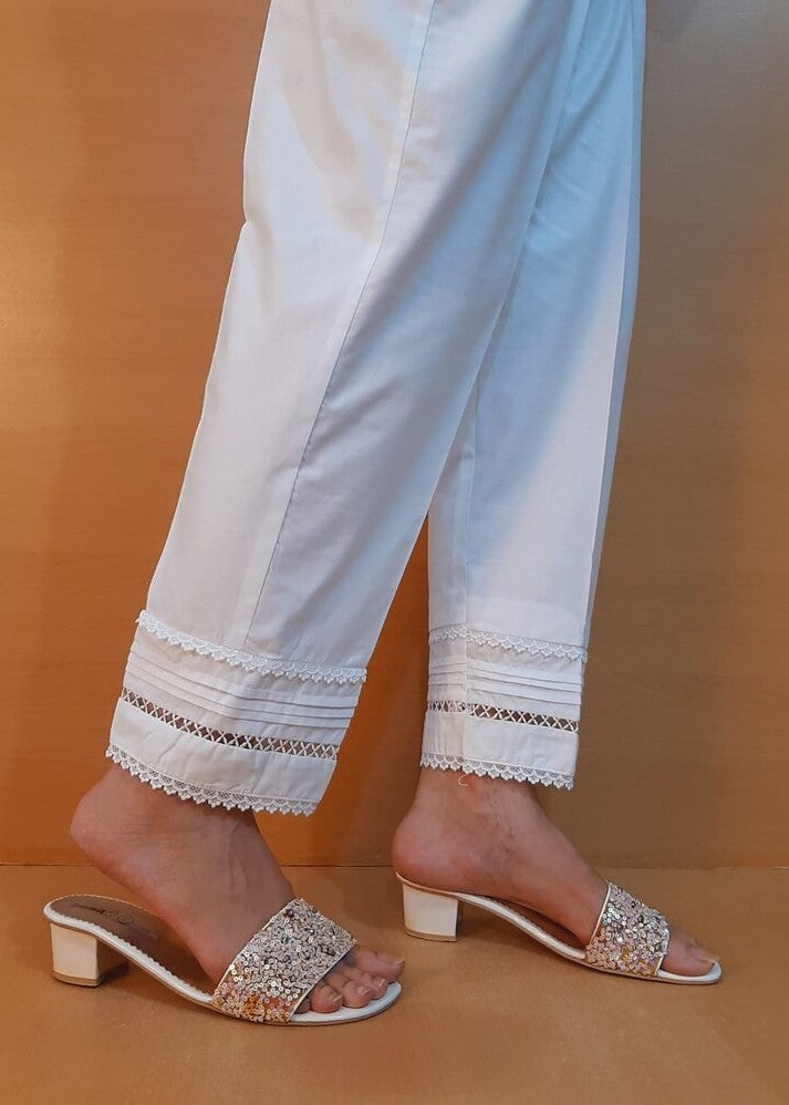 Zardi Laces Embellished Cotton Trouser White PT24 Women 1pcs