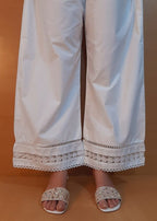 Zardi Laces Embellished Cotton Palazzo White PT25 Women 1pcs