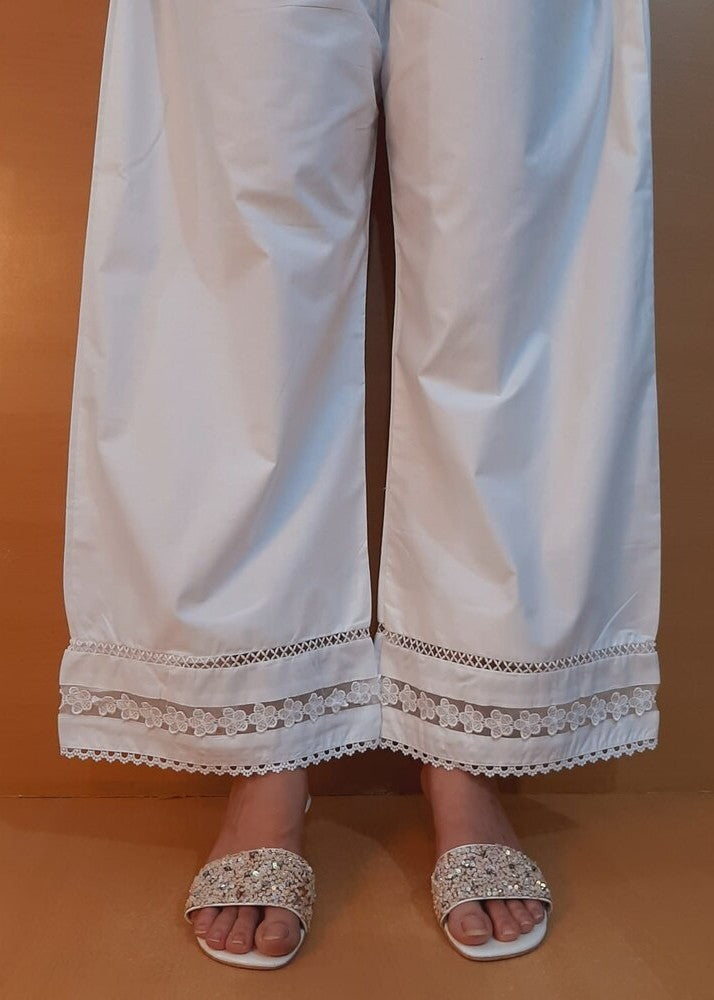 Zardi Laces Embellished Cotton Palazzo White PT25 Women 1pcs