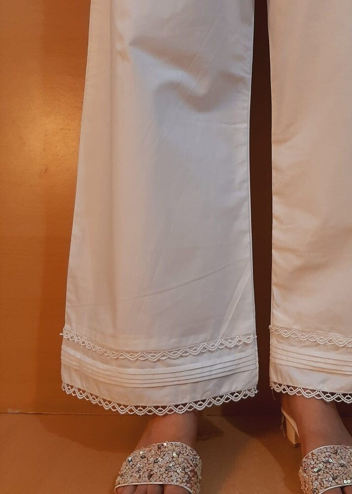 Zardi Laces Embellished Cotton Palazzo White PT27 Women 1pcs