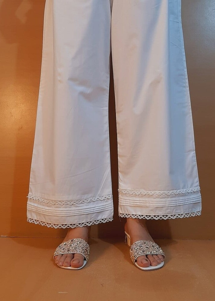 Zardi Laces Embellished Cotton Palazzo White PT27 Women 1pcs