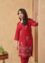 Hareem Fatima Maroon Blossom Embroidered Dress Women 2pcs