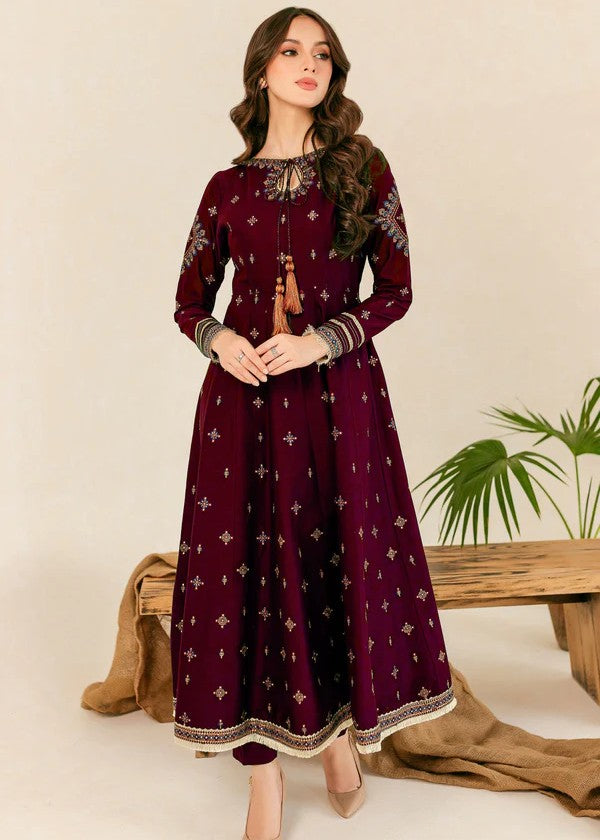 The Turkish Wear Hareem Maroon Long Frock Set Women 2pcs