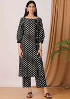 Zeekstore Black block printed kurta and pants Set Of Two Women 2pcs