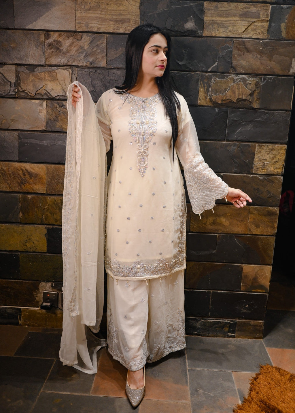Inaaya Fashion Mehnaaz Cream White Women 3pcs