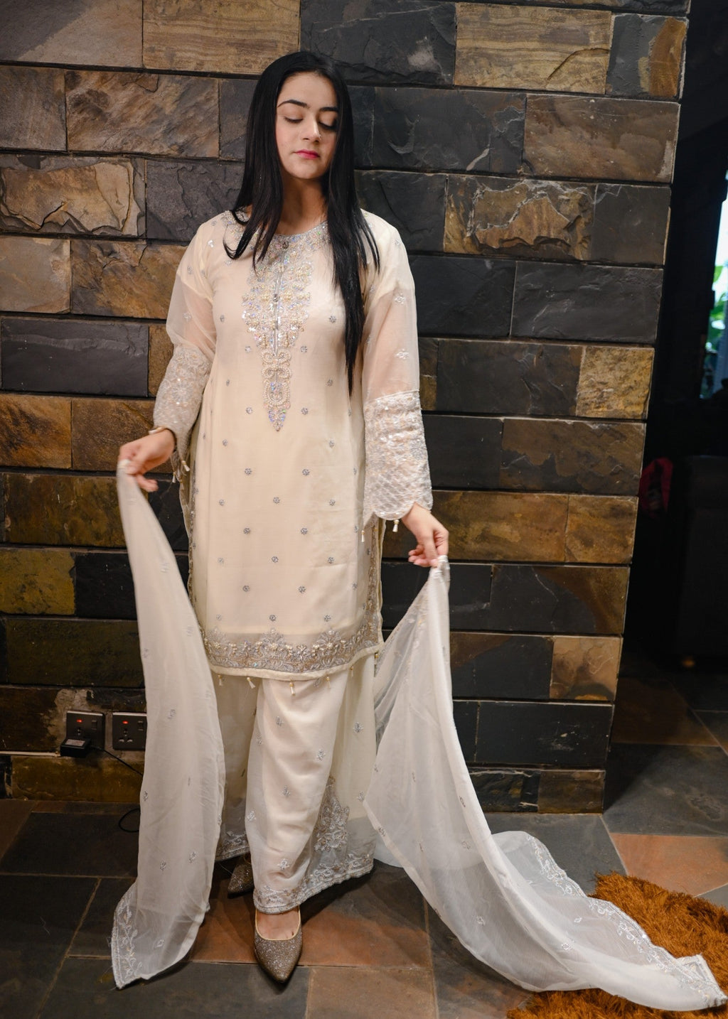 Inaaya Fashion Mehnaaz Cream White Women 3pcs