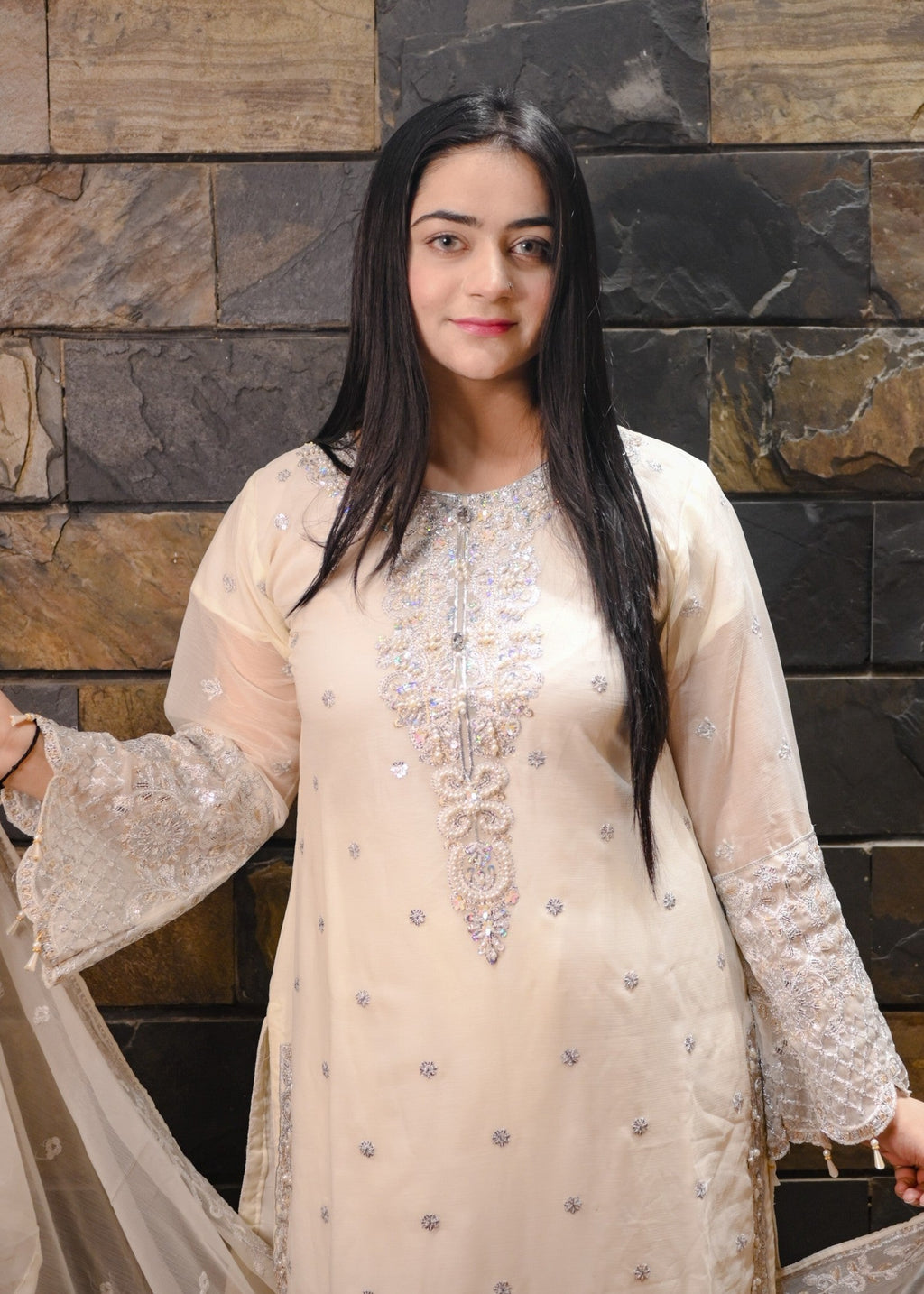 Inaaya Fashion Mehnaaz Cream White Women 3pcs