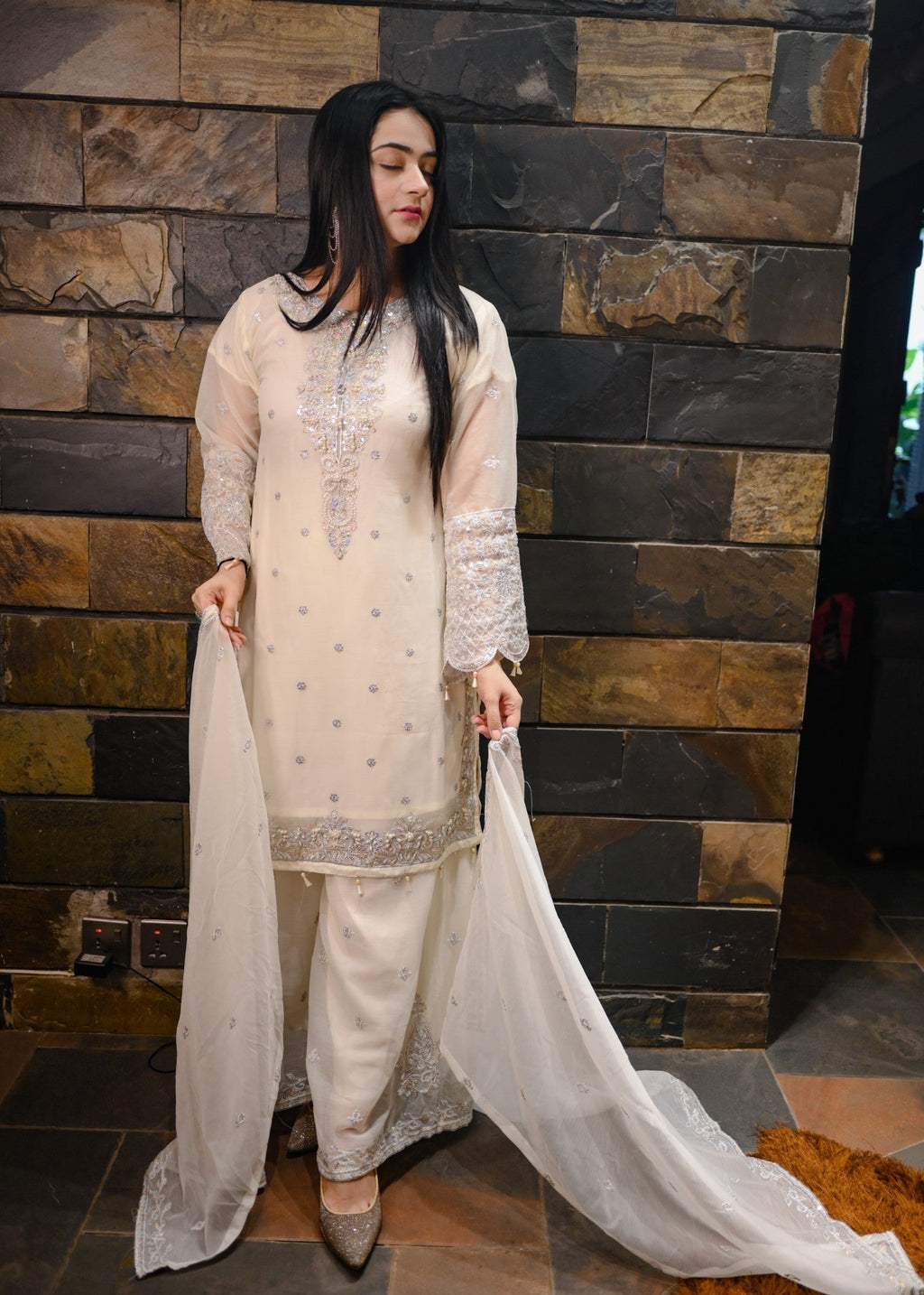 Inaaya Fashion Mehnaaz Cream White Women 3pcs