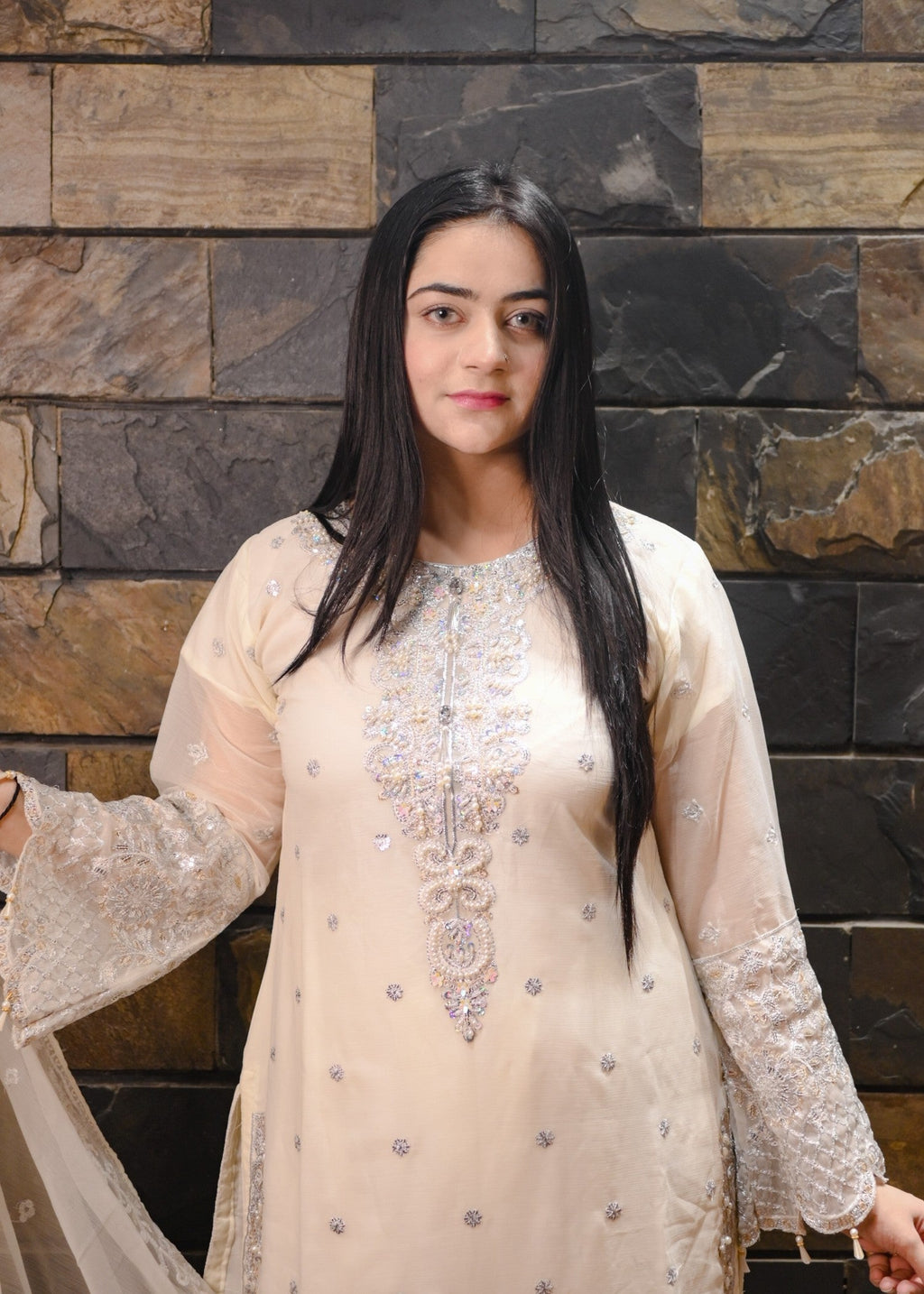Inaaya Fashion Mehnaaz Cream White Women 3pcs