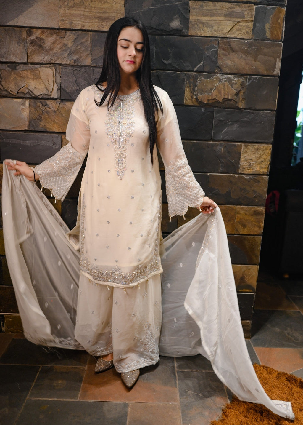 Inaaya Fashion Mehnaaz Cream White Women 3pcs
