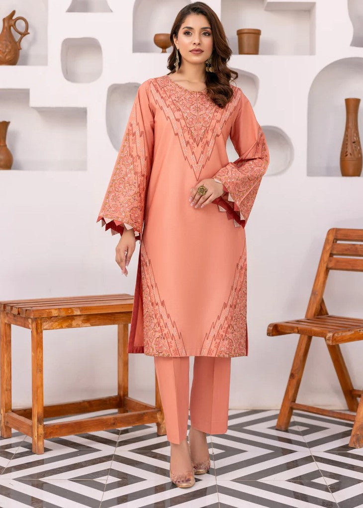 Mehryam Collection Peach Embroidered Poplin Suits Women 2pcs