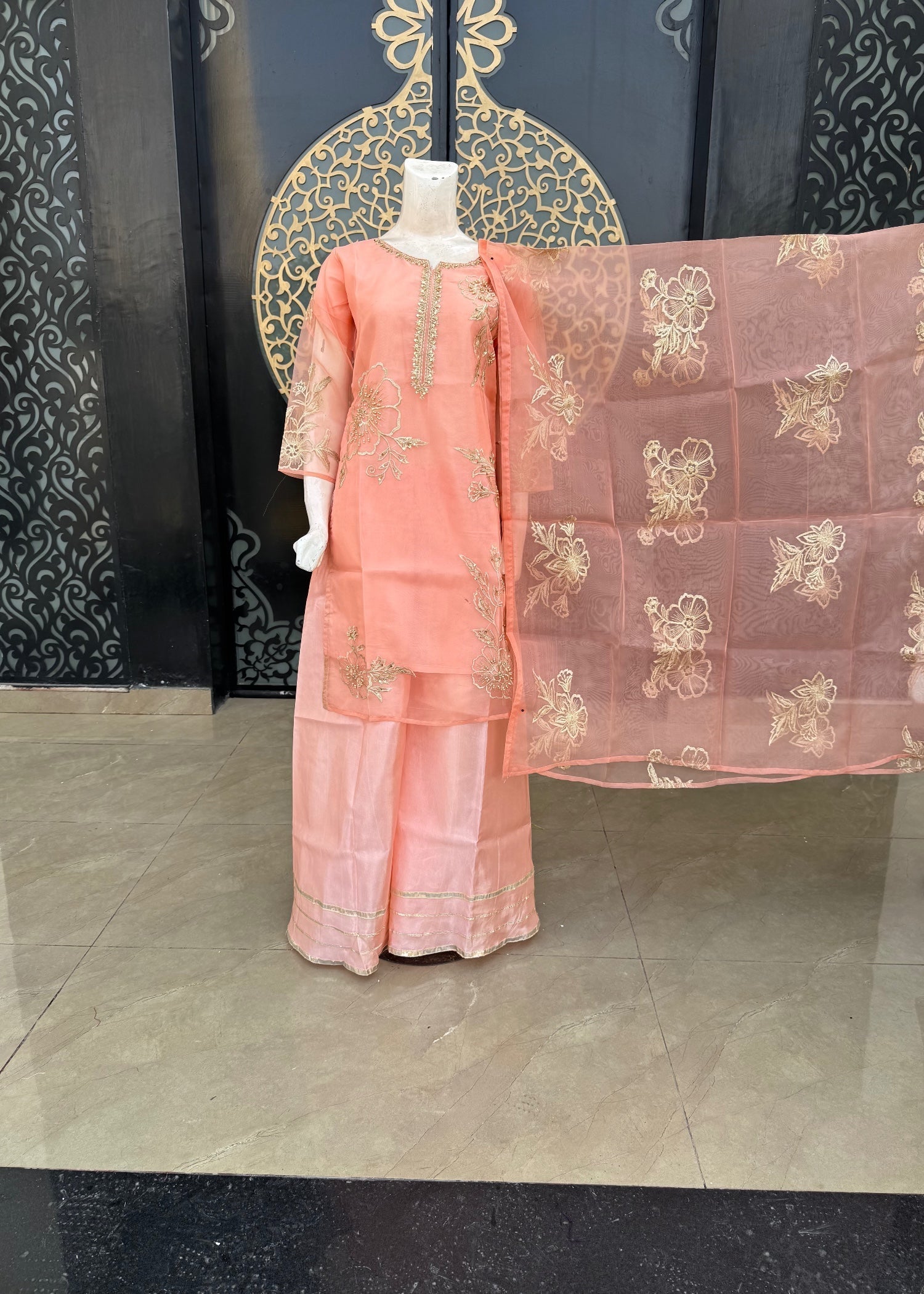 Noir Organza Stitched Peach Women 3pcs