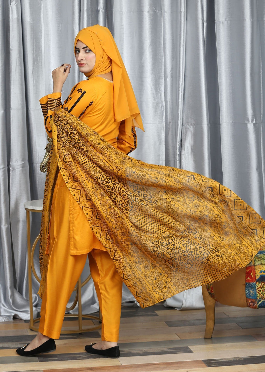 Fatima Printing Collection Mehakti Embroidered Yellow Women 3pcs