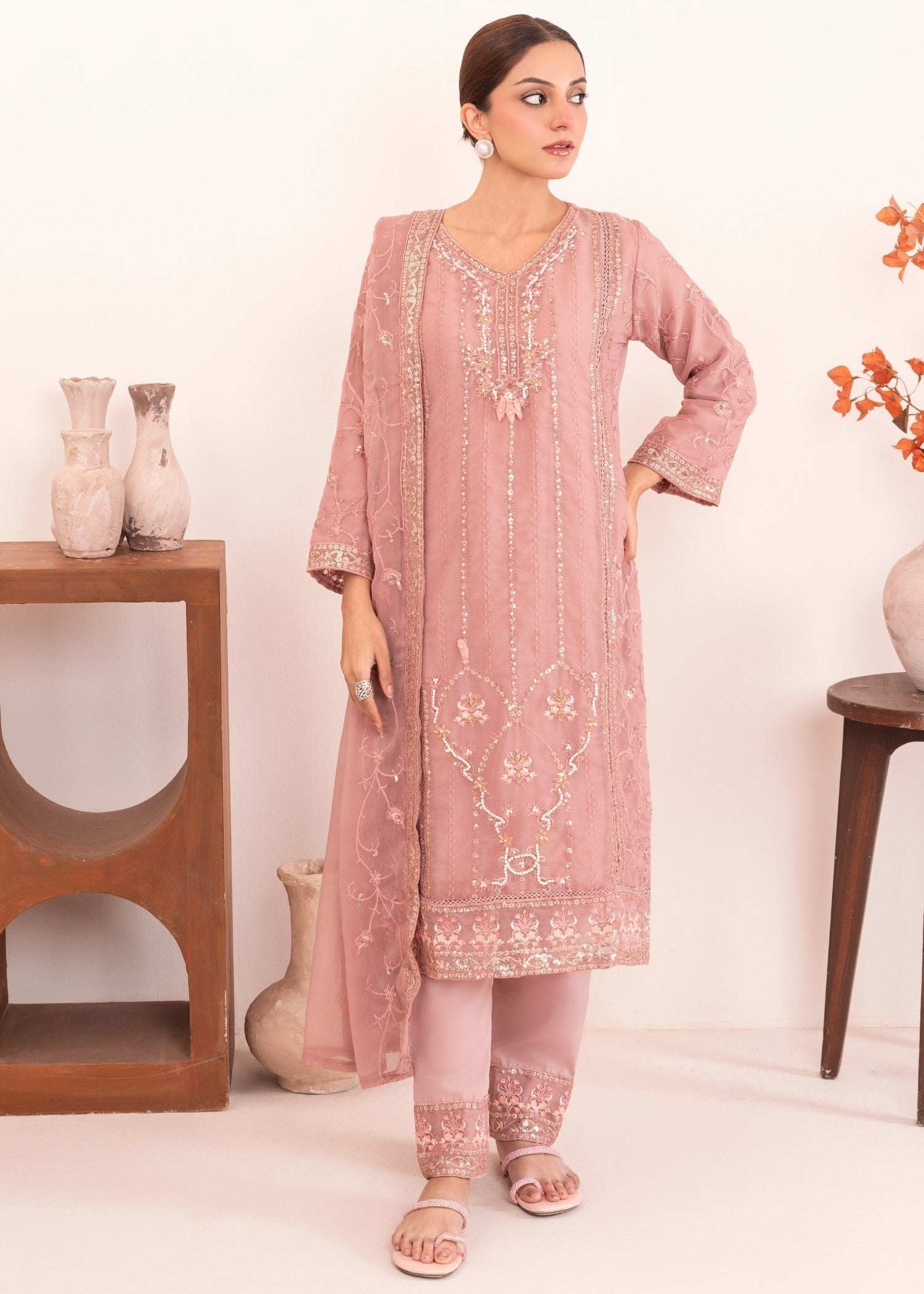 Four Season Boutique RUBAB CHIFFON TEA ROSE Women 3pcs