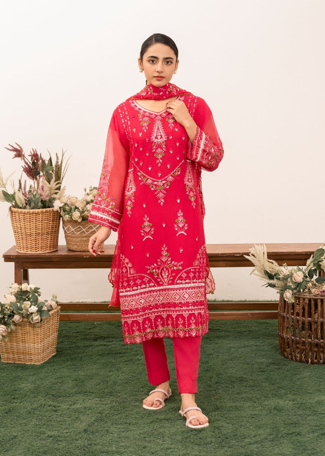 Al-Harir Apparel Nazrana Shoking Pink Women 3pcs