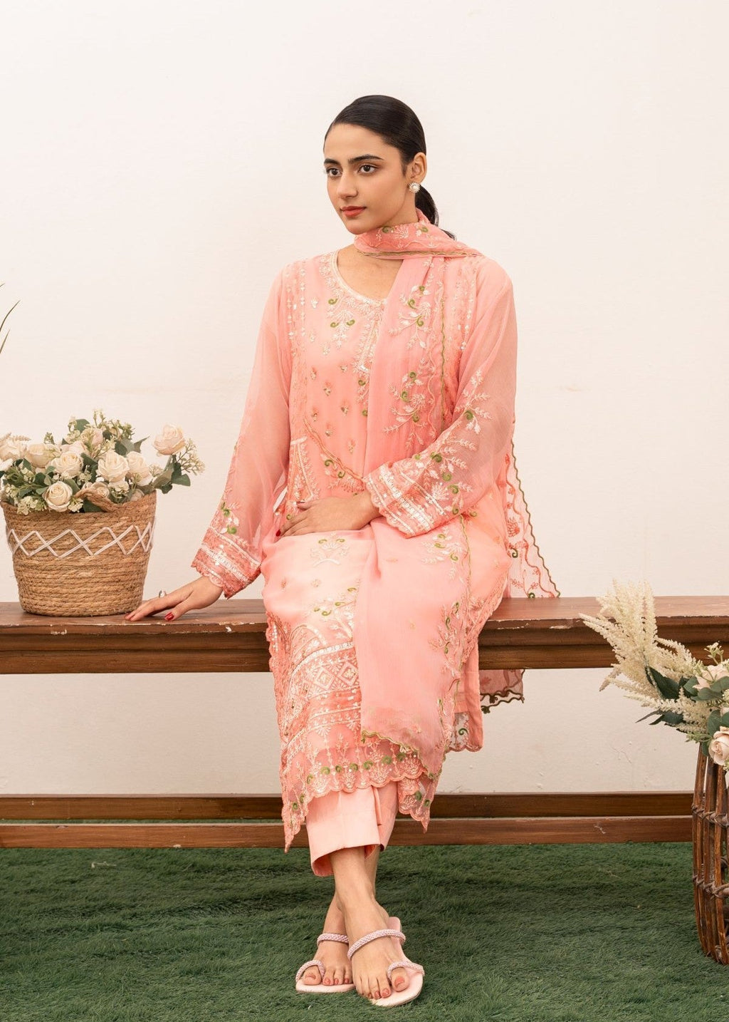 Al-Harir Apparel Nazrana Baby Pink Women 3pcs