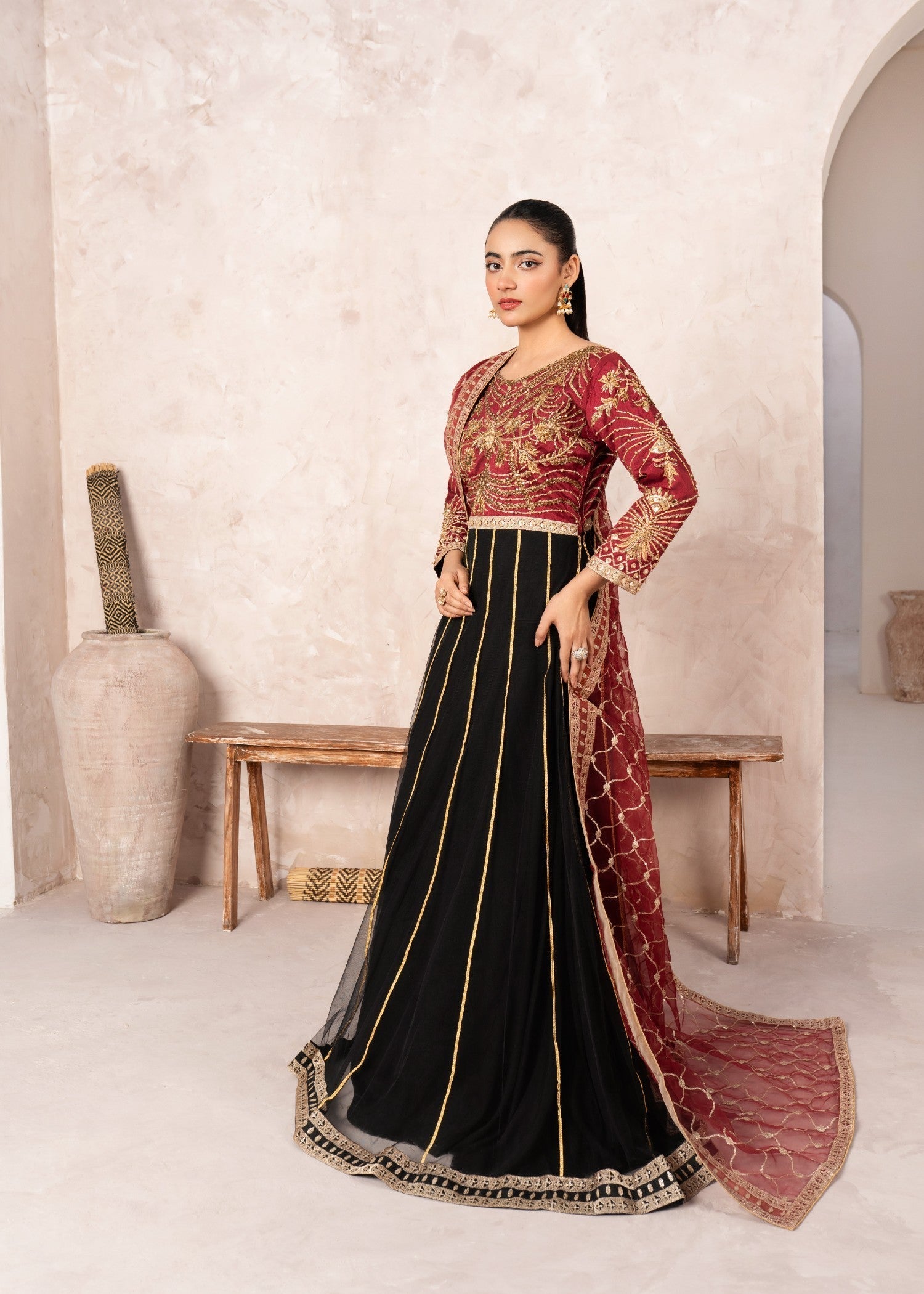 Sussy Asian Wear Maroon Body Gota Kali Women 2pcs